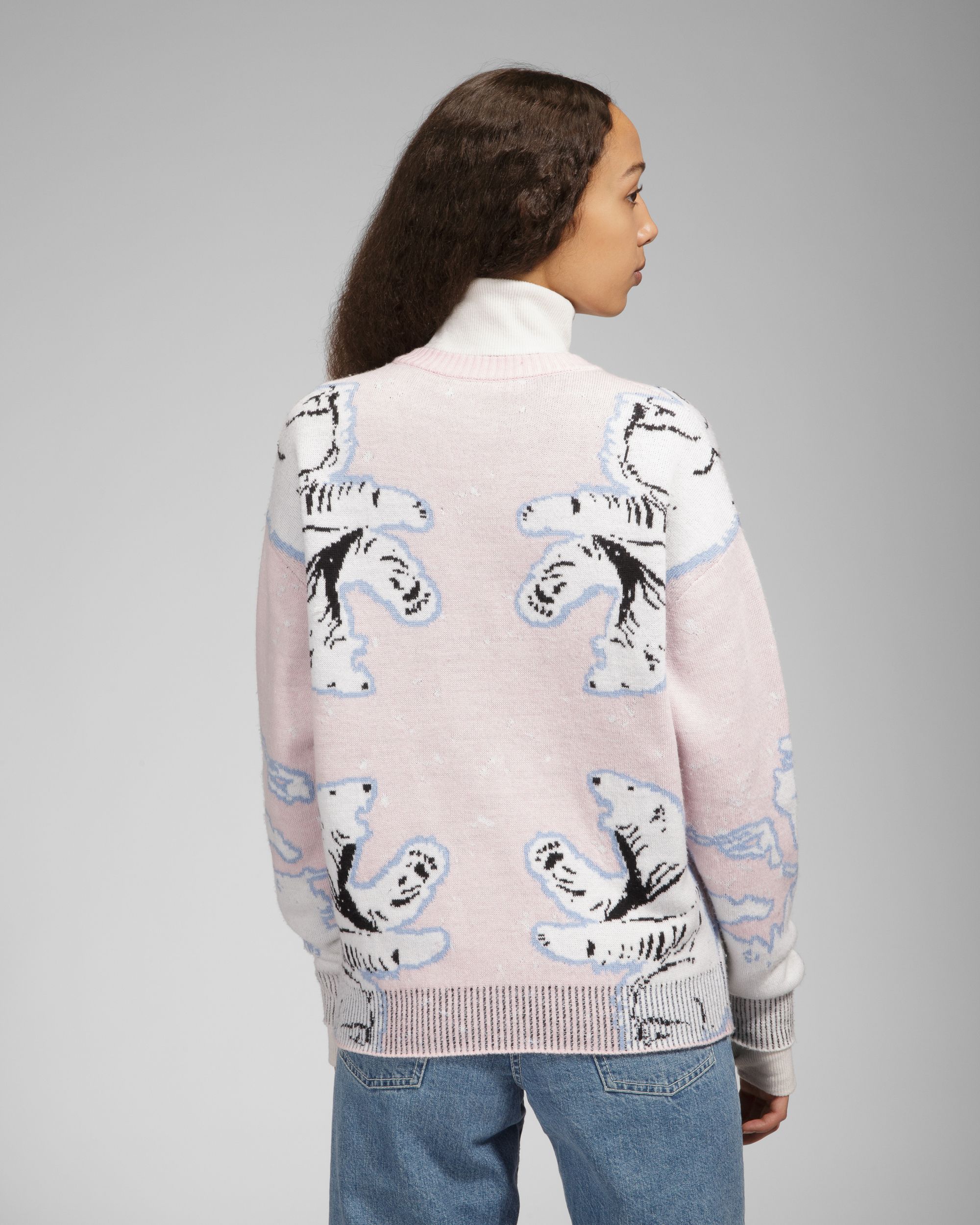 Merino Wool Crew Neck In Pink & Bone - Image 7