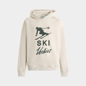 Curling Collection Hoodie in Grey Cotton with a Ski Verbier Print