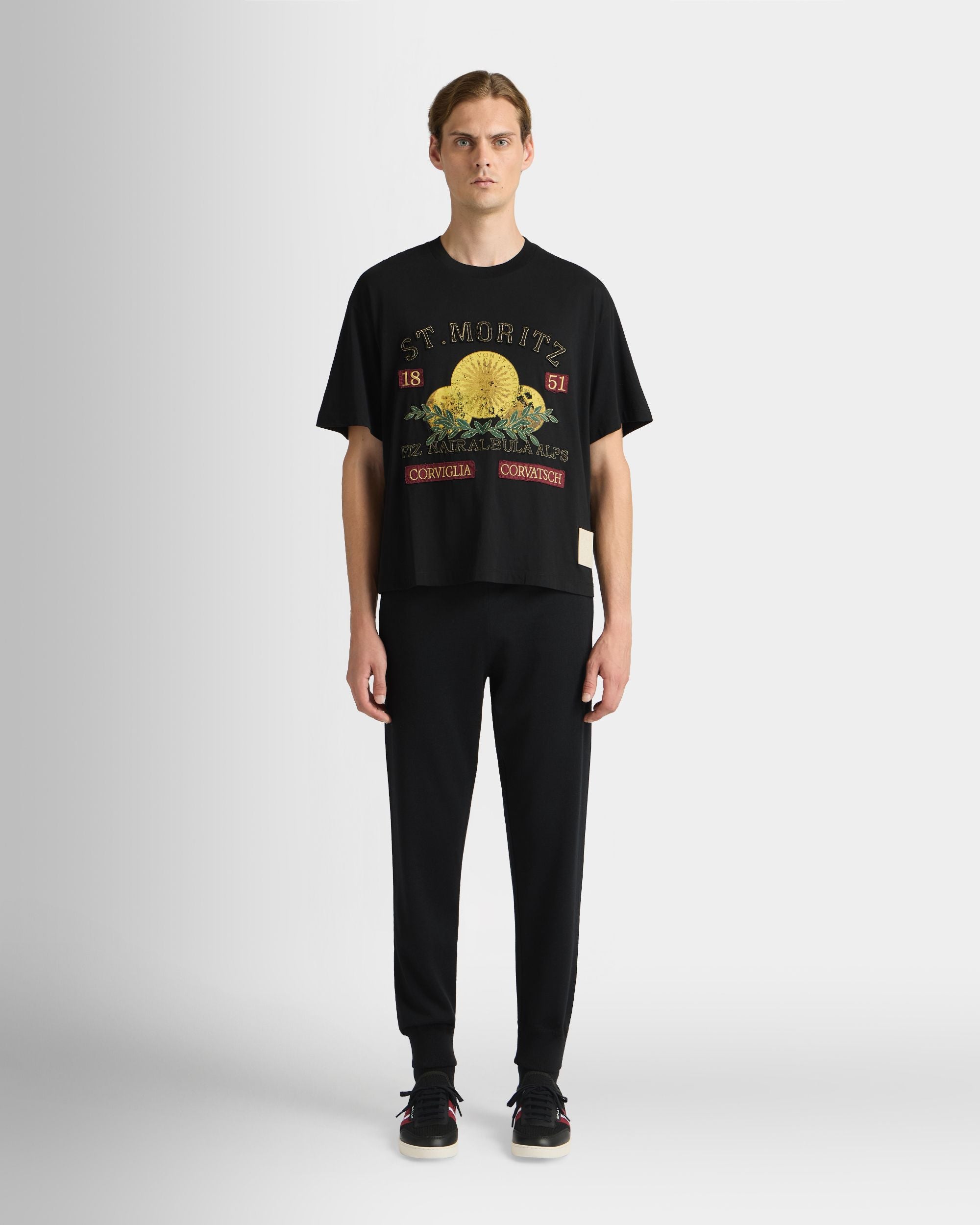 Curling Collection T-shirt in Black Cotton with a St. Moritz Print - Image 2