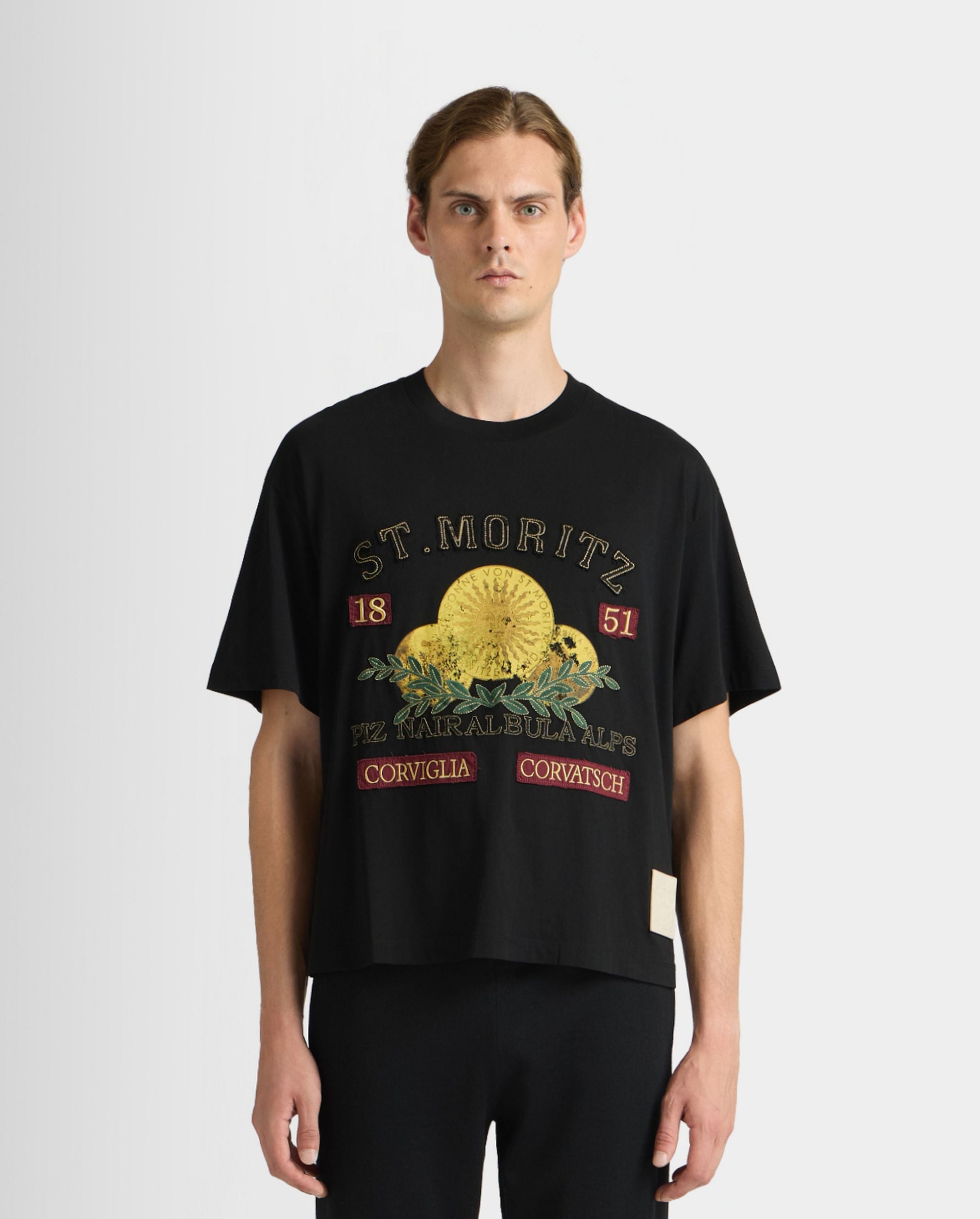Curling Collection T-shirt in Black Cotton with a St. Moritz Print - Image 8