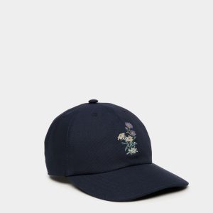 Baseball Hat With Mountain Flowers In Navy Blue Cotton