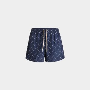 Swim Trunks in Blue Fabric with a Logo Print