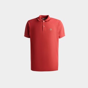 Polo With Bally Crest Logo In Candy Red Cotton