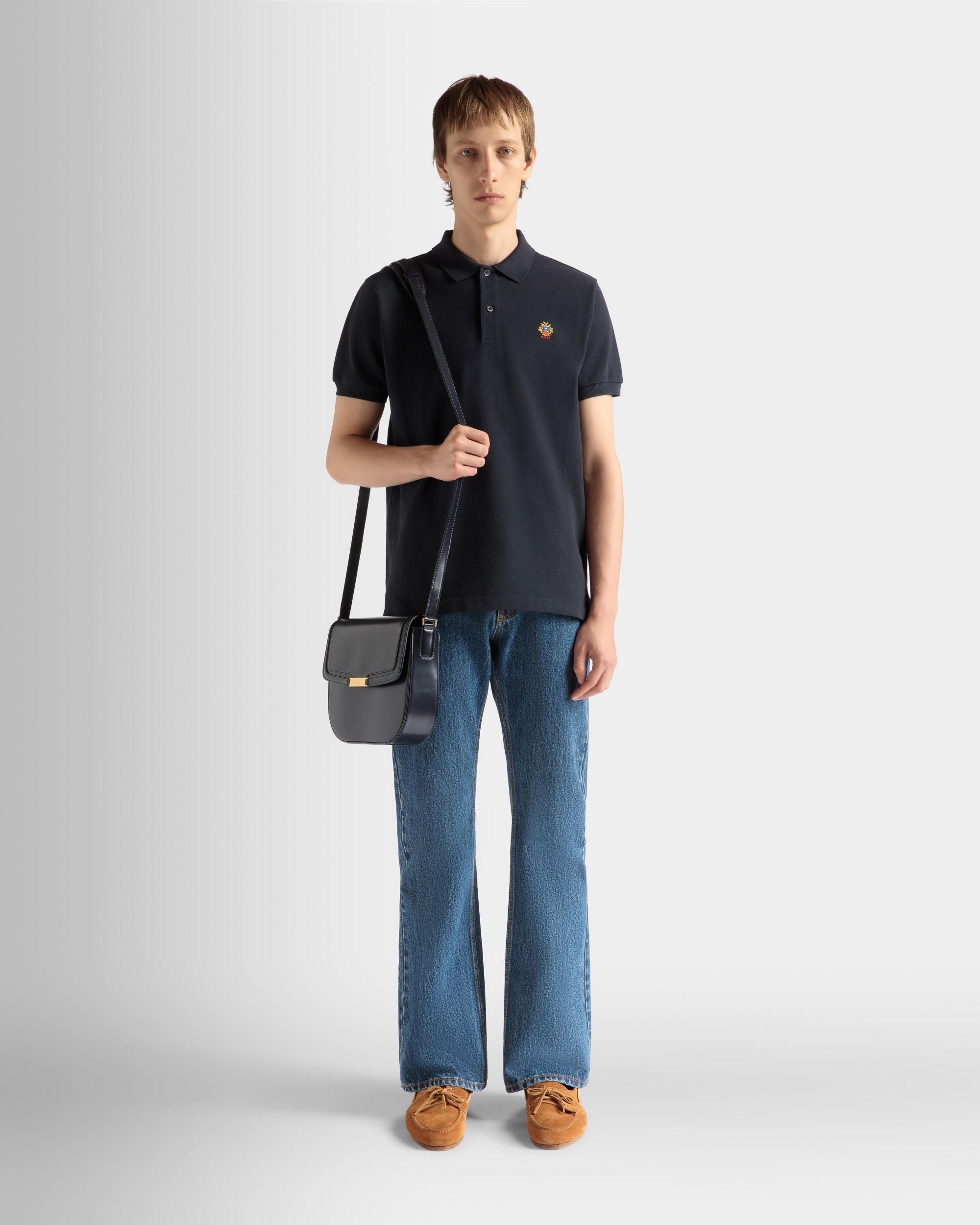 Polo Shirt in Navy Blue Cotton - Image 2