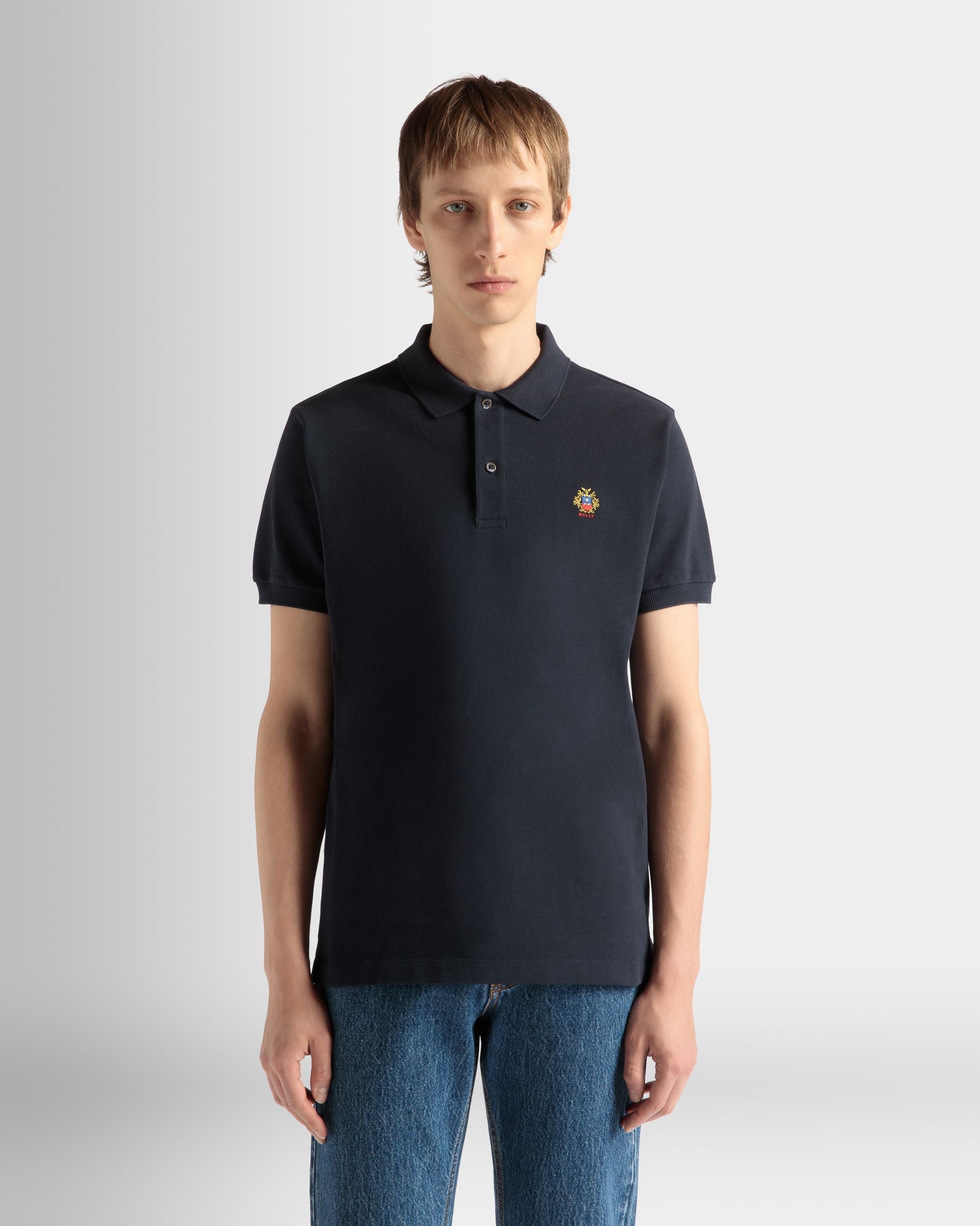 Polo Shirt in Navy Blue Cotton - Image 3