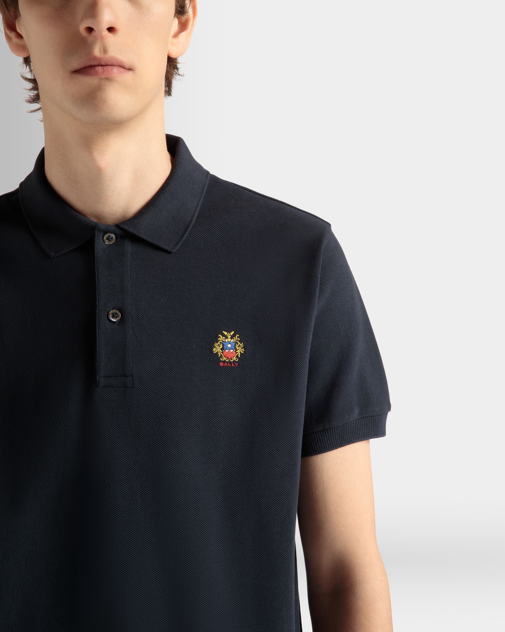 Polo Shirt in Navy Blue Cotton - Image 4