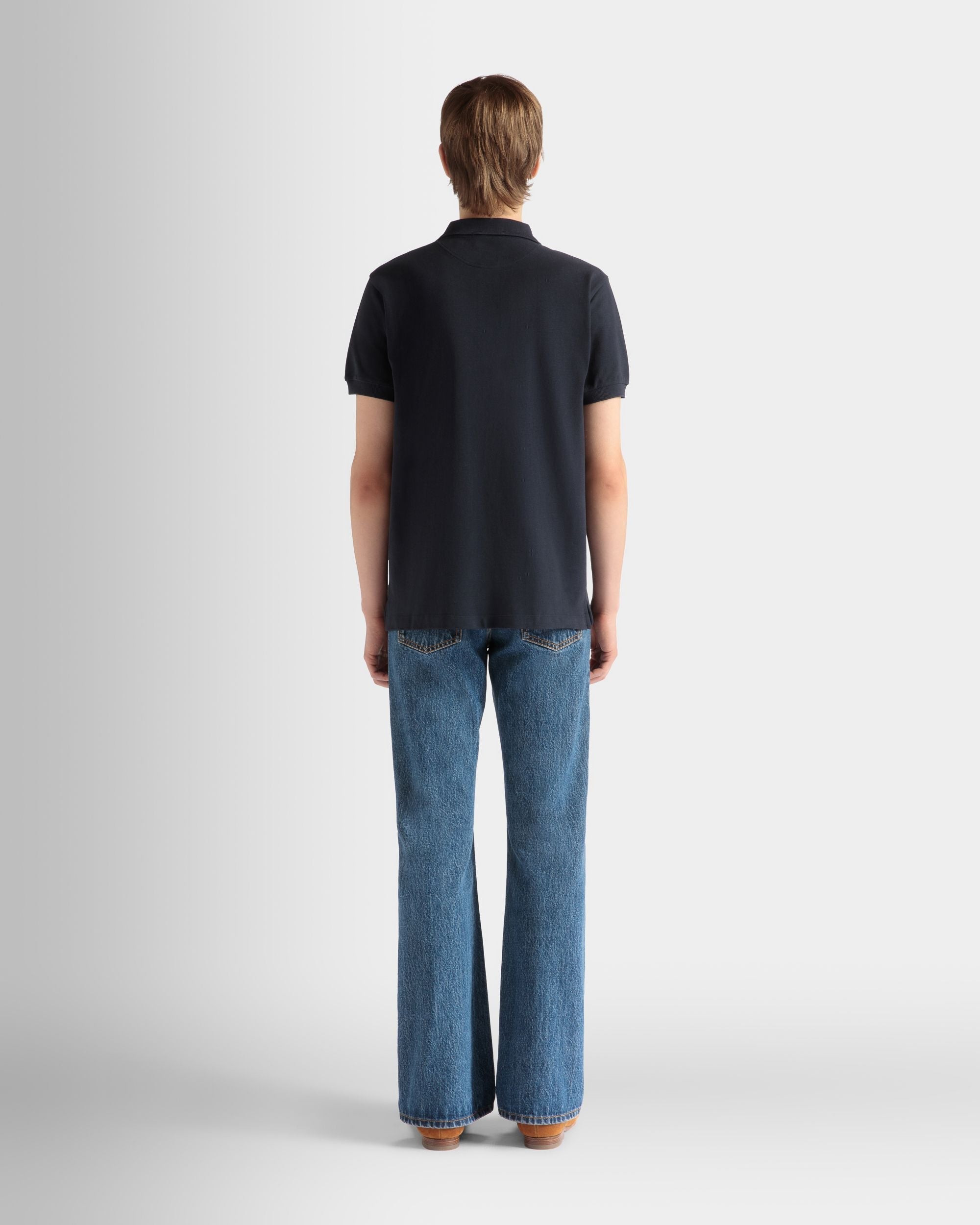 Polo Shirt in Navy Blue Cotton - Image 6