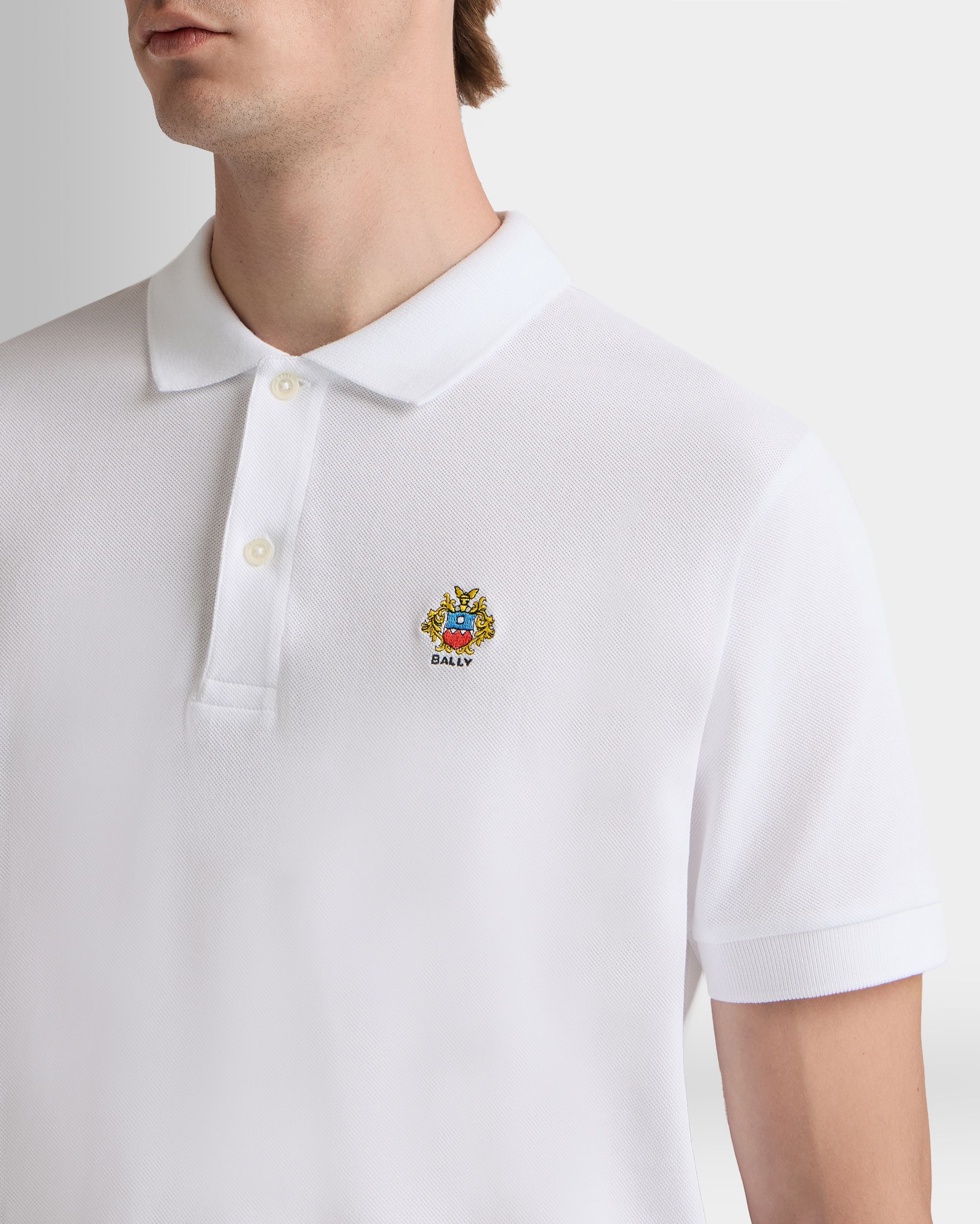 Polo Shirt in White Cotton With a Bally Crest - Image 3