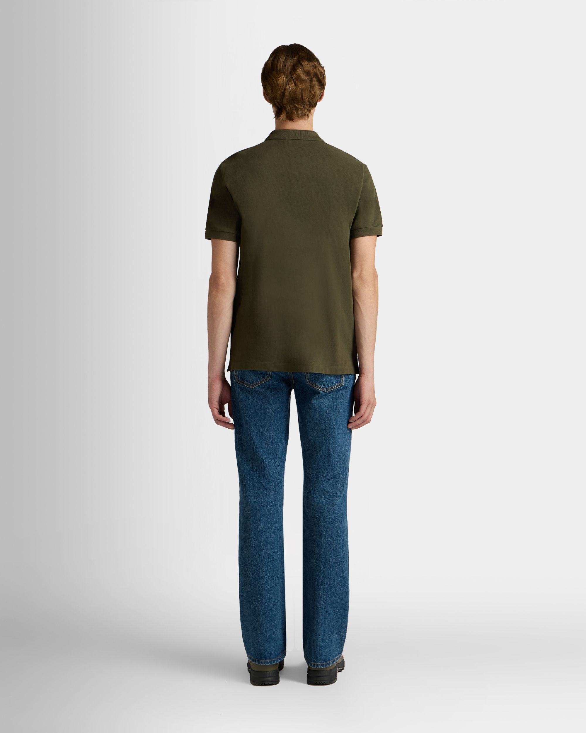Polo Shirt in Military Green Cotton With a Bally Crest - Image 6