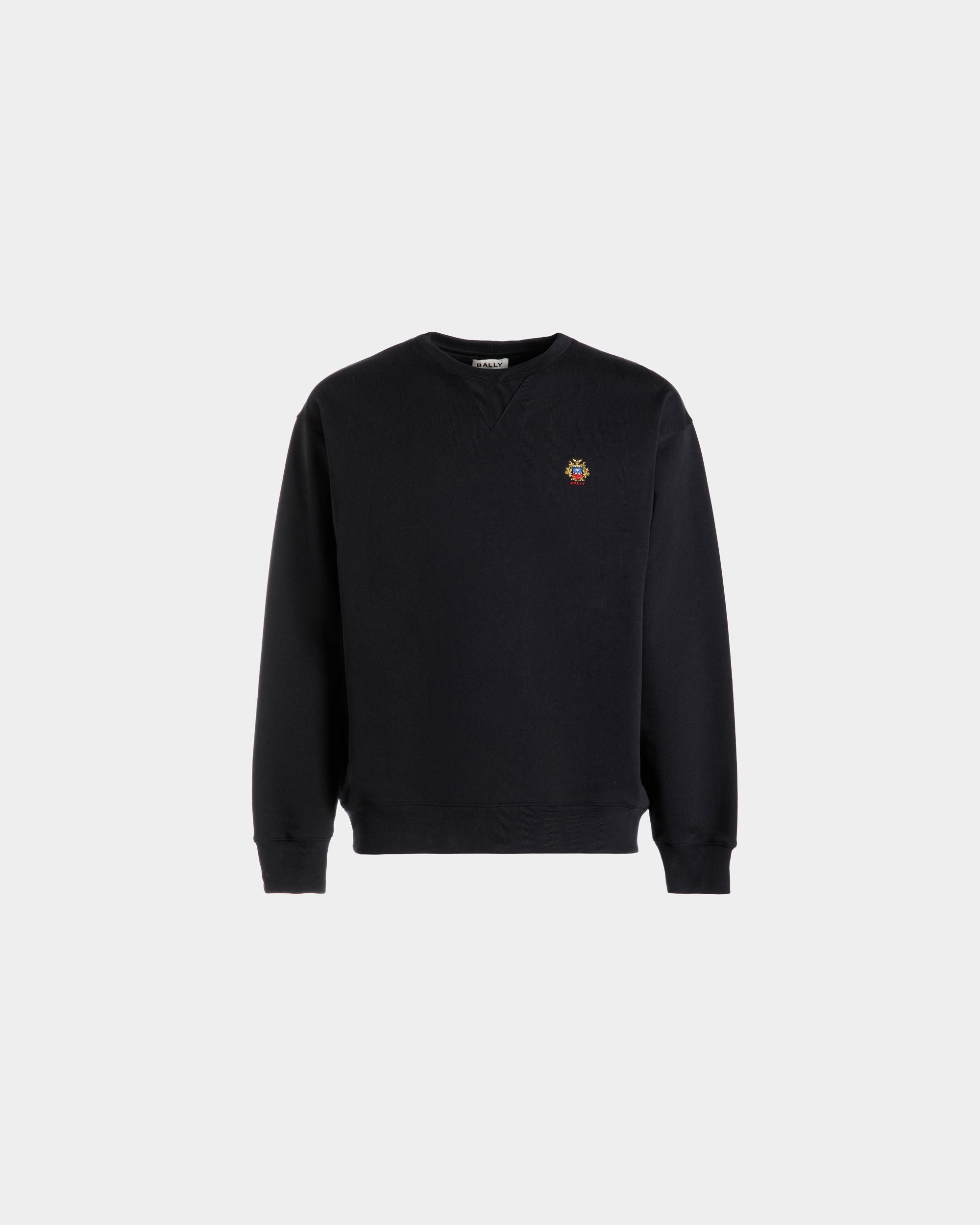 Crewneck Sweatshirt With a Bally Crest Logo In Navy Blue Cotton