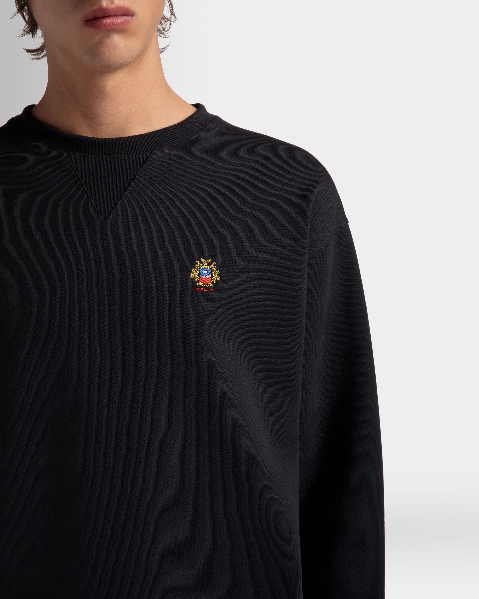 Crewneck Sweatshirt With a Bally Crest Logo In Navy Blue Cotton - Image 3