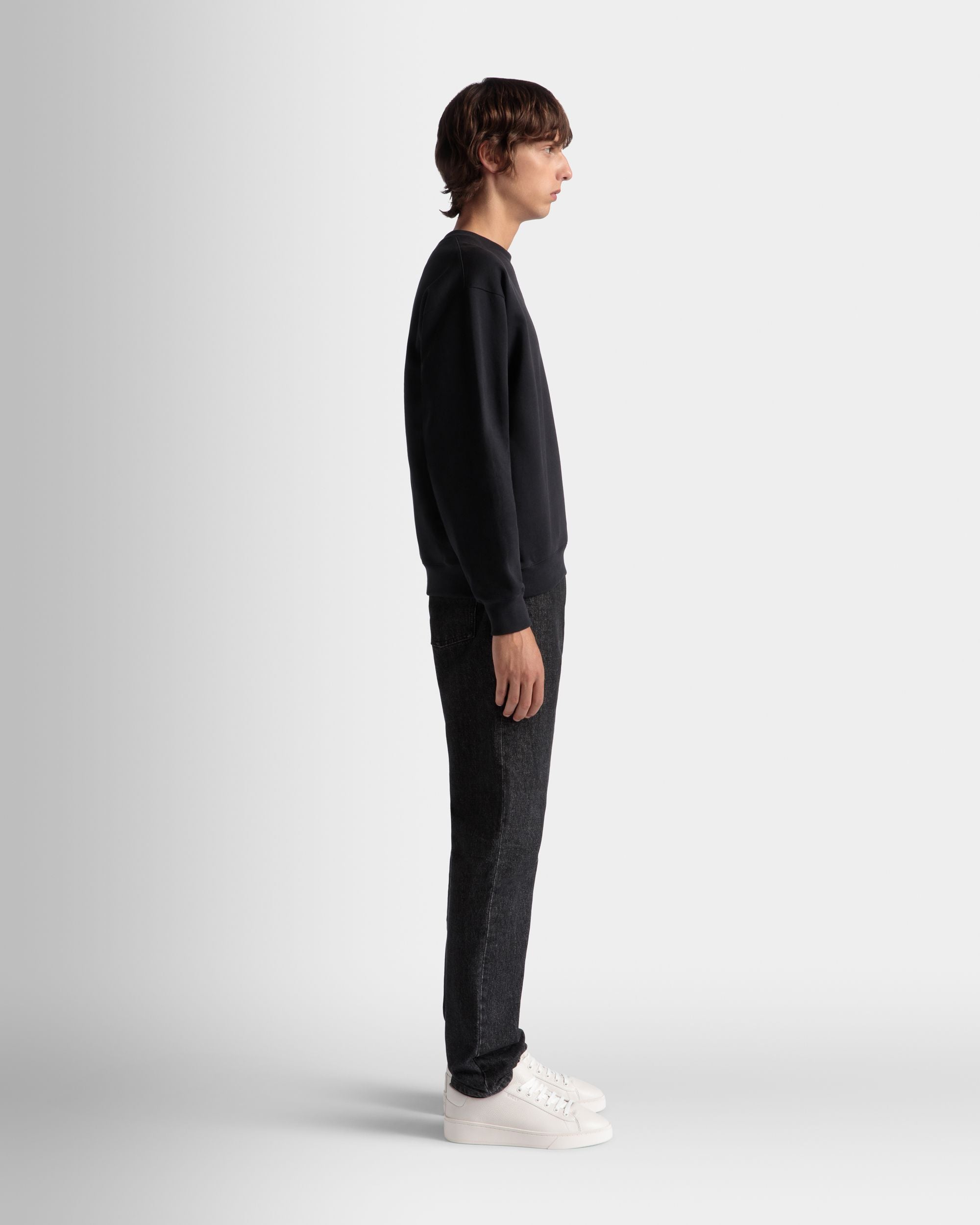 Crewneck Sweatshirt With a Bally Crest Logo In Navy Blue Cotton - Image 5