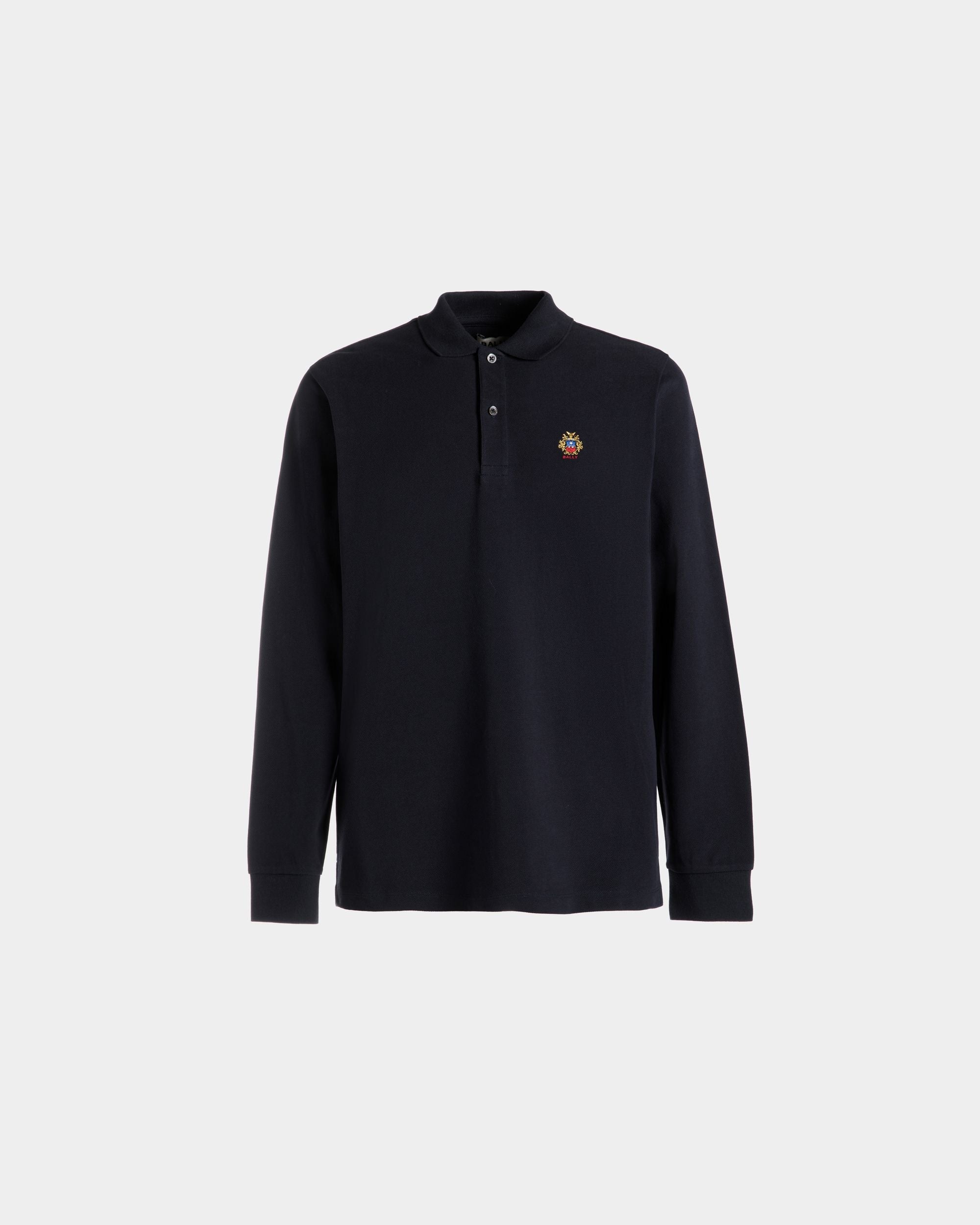 Long Sleeve Polo With a Bally Crest Logo In Navy Blue Cotton