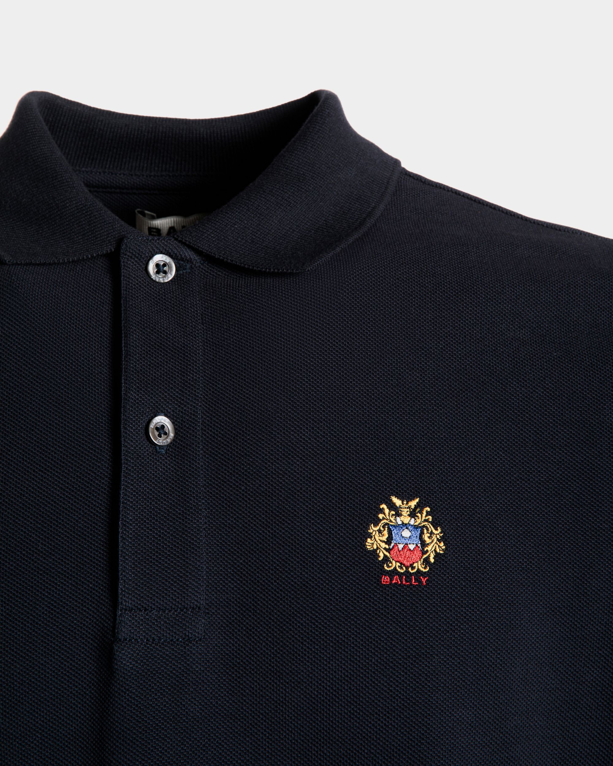 Long Sleeve Polo With a Bally Crest Logo In Navy Blue Cotton - Image 2