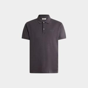 Polo Shirt in Dark Grey Cotton And Silk with a Logo