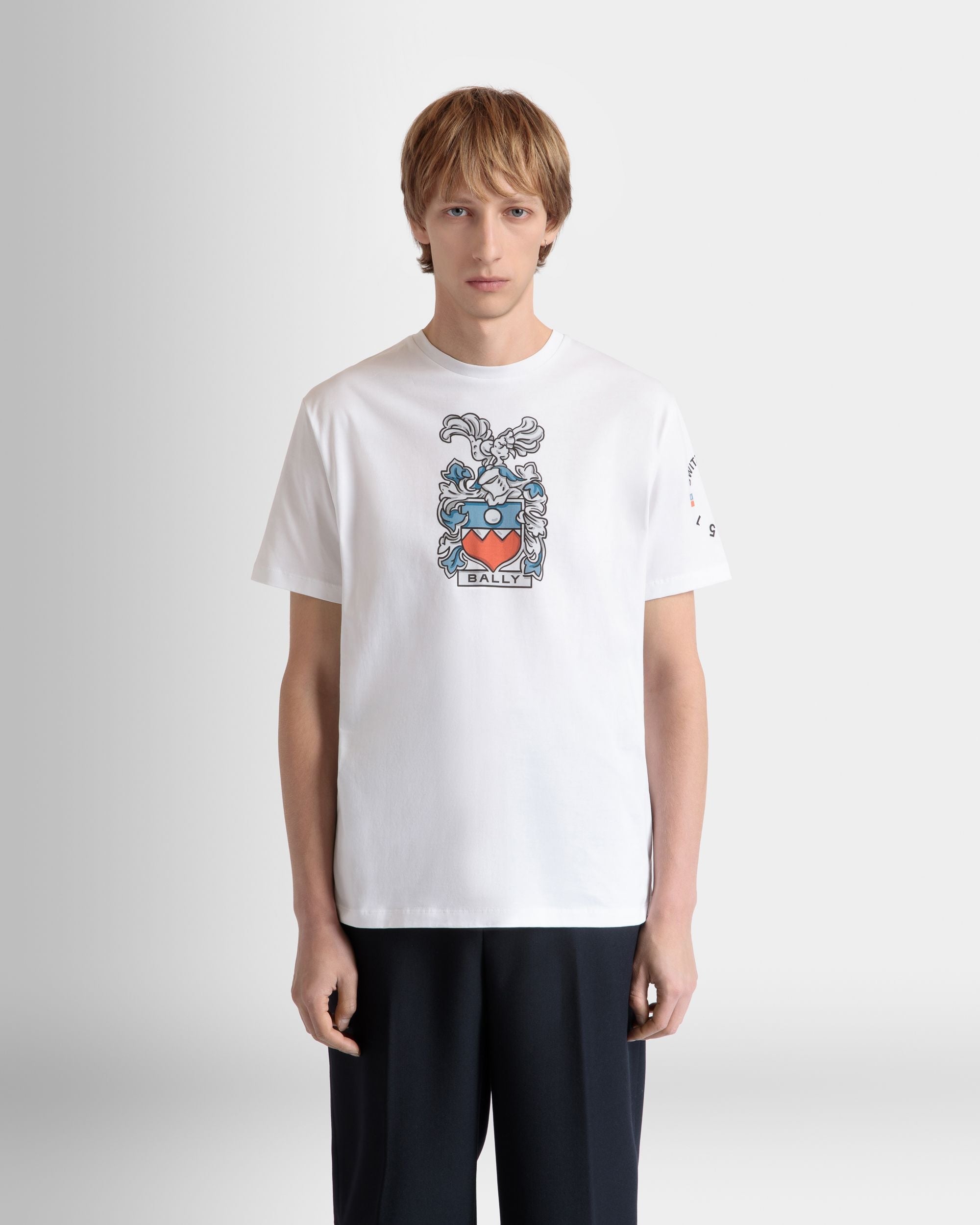 T-Shirt With Bally Crest In White Cotton - Image 2