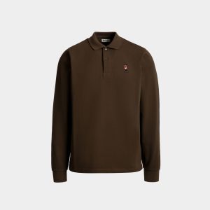 Long Sleeve Polo With Forest Mask In Brown Cotton