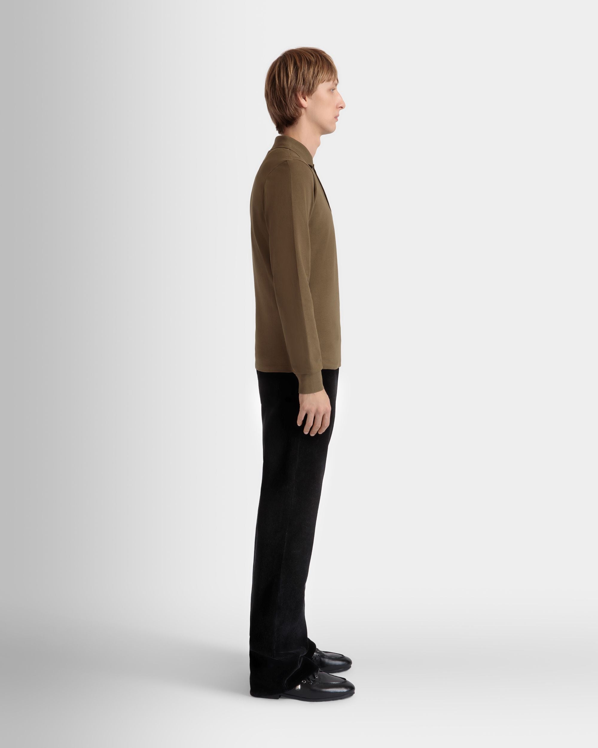 Long Sleeve Polo With Forest Mask In Brown Cotton - Image 5