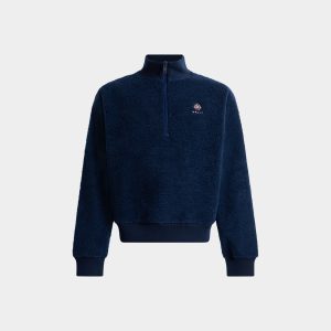 Half Zip Sweatshirt With a Bally Crest in Navy Blue Fleece