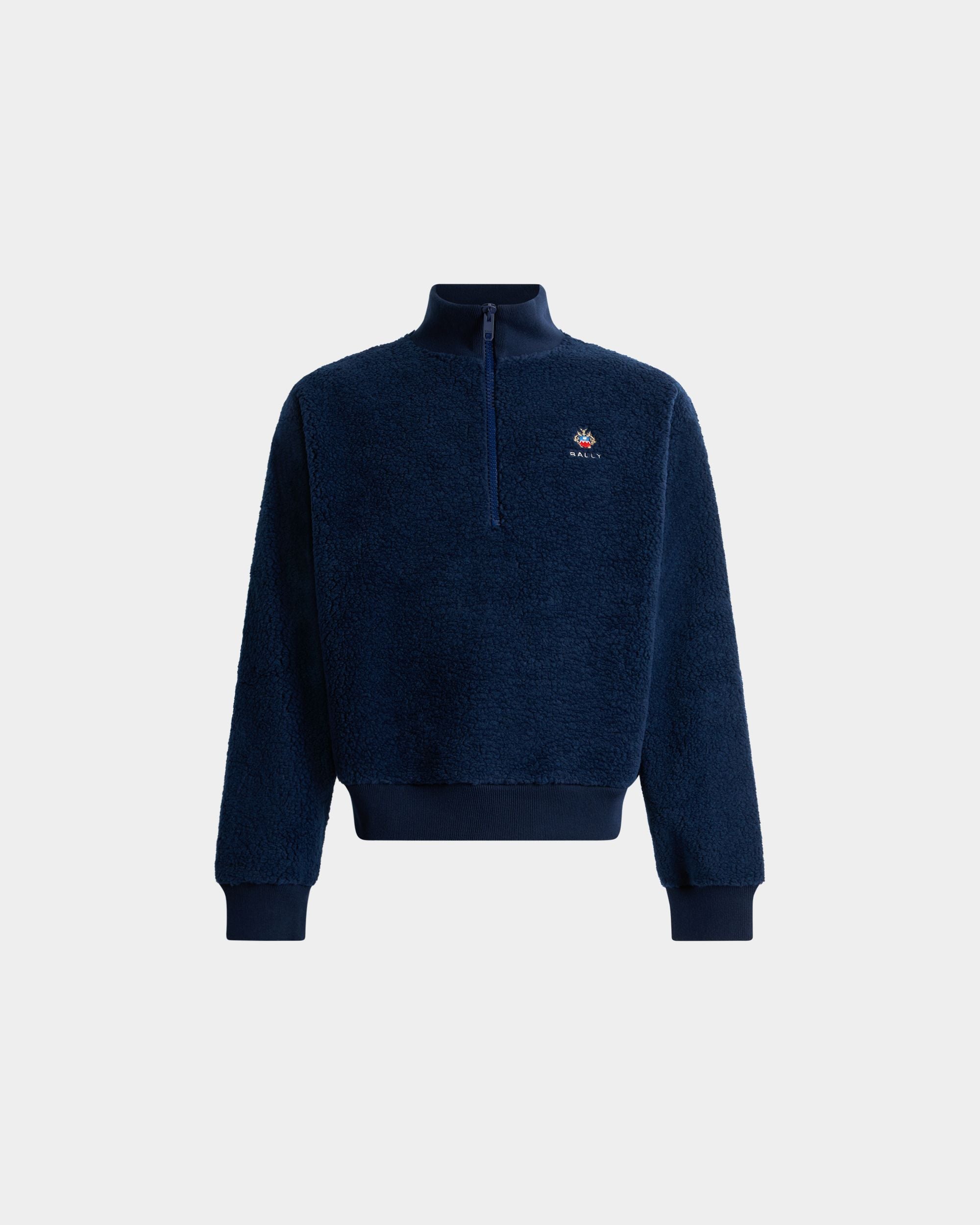 Half Zip Sweatshirt With a Bally Crest in Navy Blue Fleece