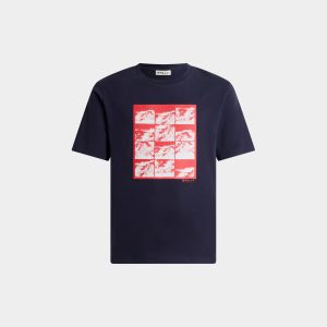 T-Shirt in Navy Blue Cotton With Mountain Graphics
