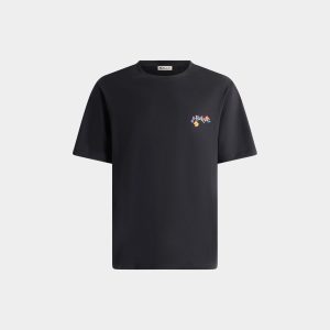 T-Shirt in Black Cotton With a Floral Logo