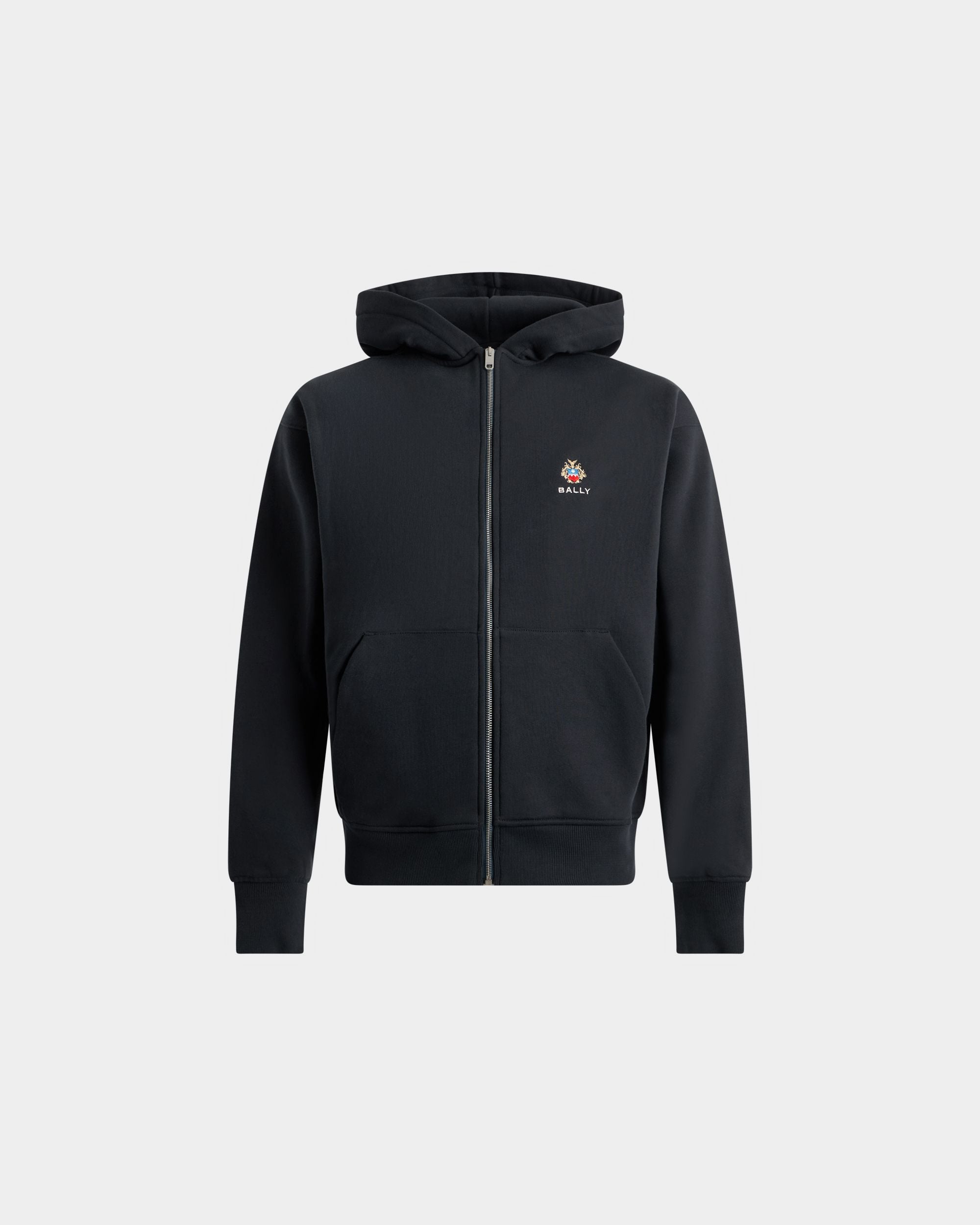 Hoodie in Navy Blue Cotton With a Bally Crest
