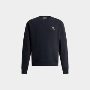 Crewneck Sweatshirt in Navy Blue Cotton With a Bally Crest