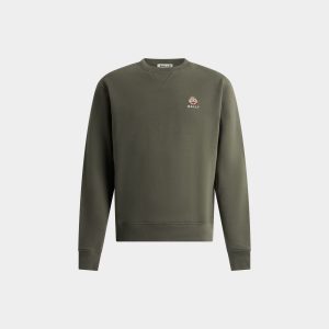 Crewneck Sweatshirt in Military Green Cotton With a Bally Crest