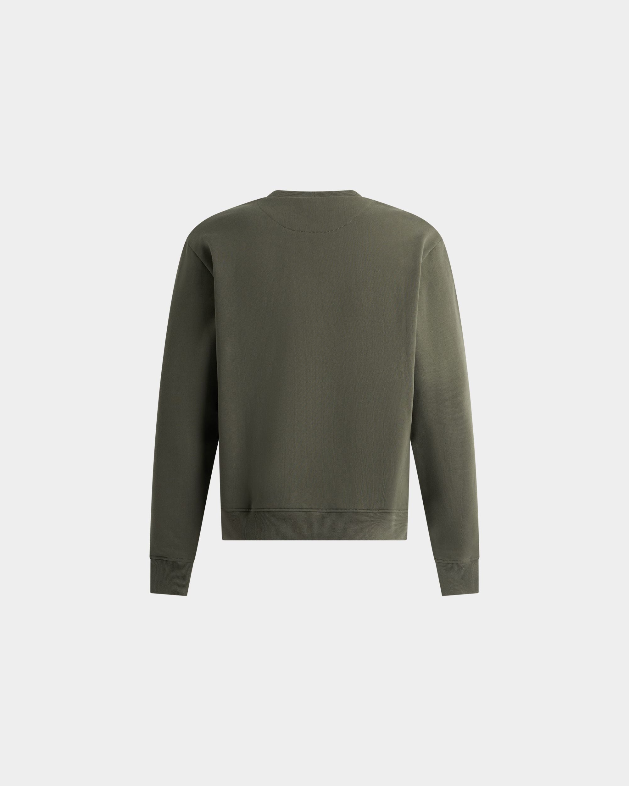 Crewneck Sweatshirt in Military Green Cotton With a Bally Crest - Image 3