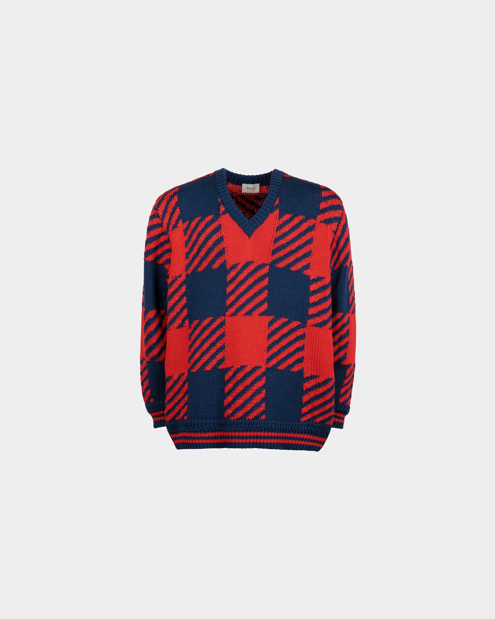 V-Neck Sweater in Red and Blue Cotton