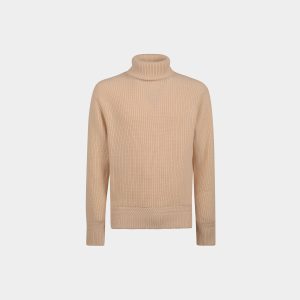 Turtleneck Sweater In Beige Wool