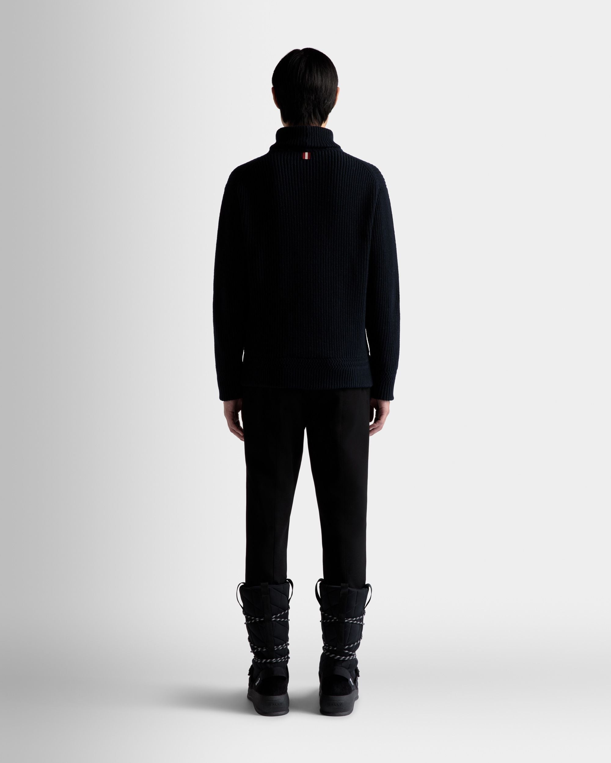 Turtleneck Sweater In Dark Blue Wool - Image 6