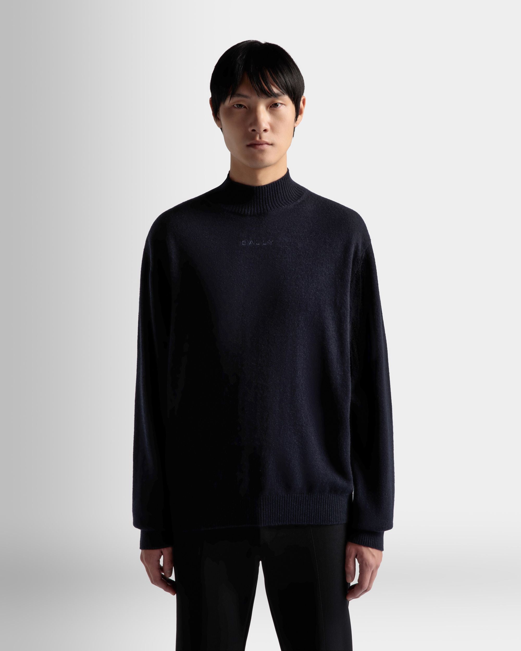 Turtleneck Sweater In Dark Blue Cashmere - Image 3