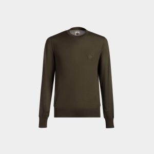 Adrien Brody Travel Collection Crewneck Sweater In Military Green Cashmere