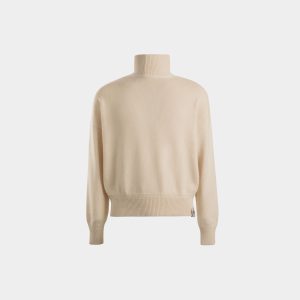 Turtleneck With Bally Crest Logo In Ivory Wool And Silk