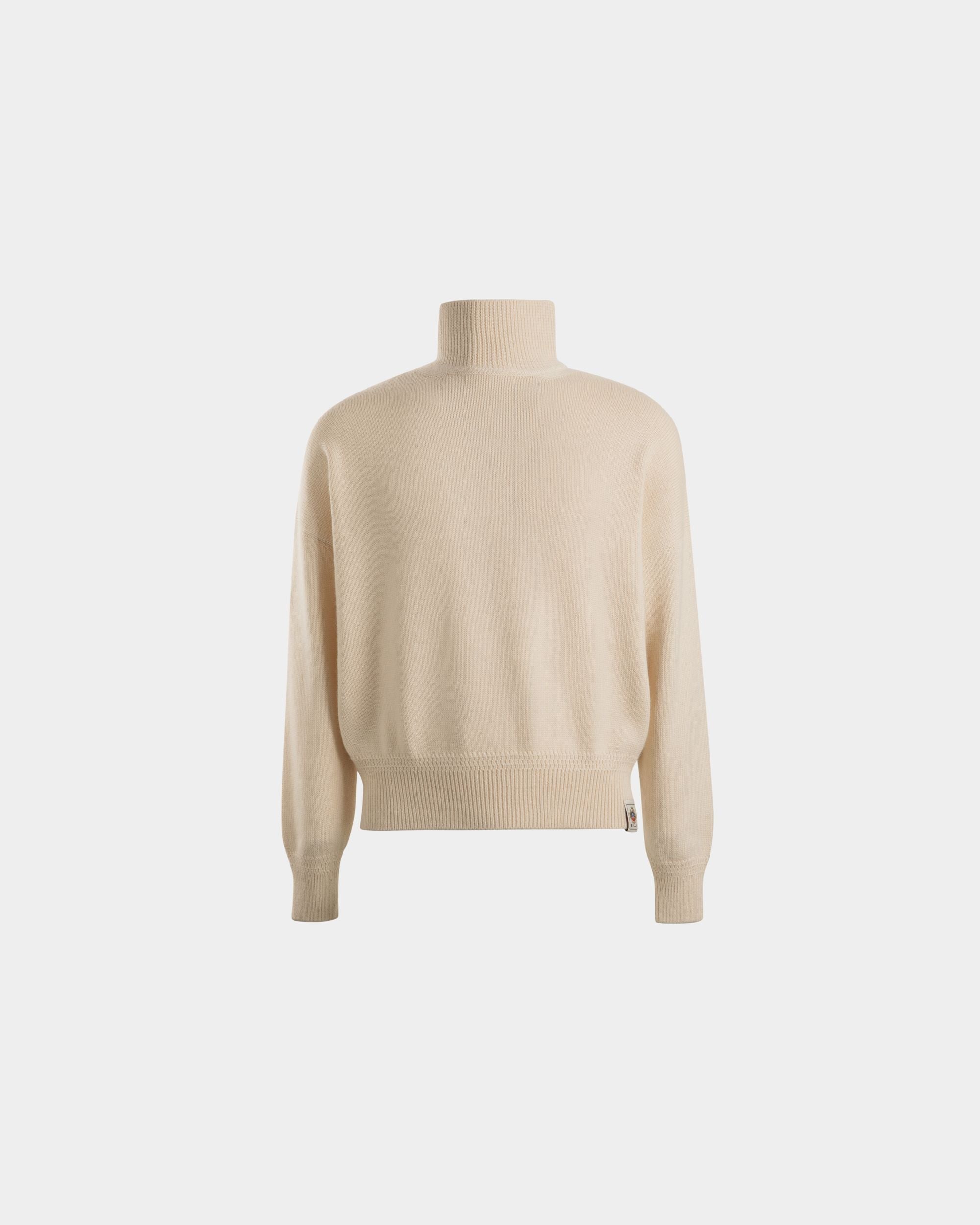 Turtleneck With Bally Crest Logo In Ivory Wool And Silk