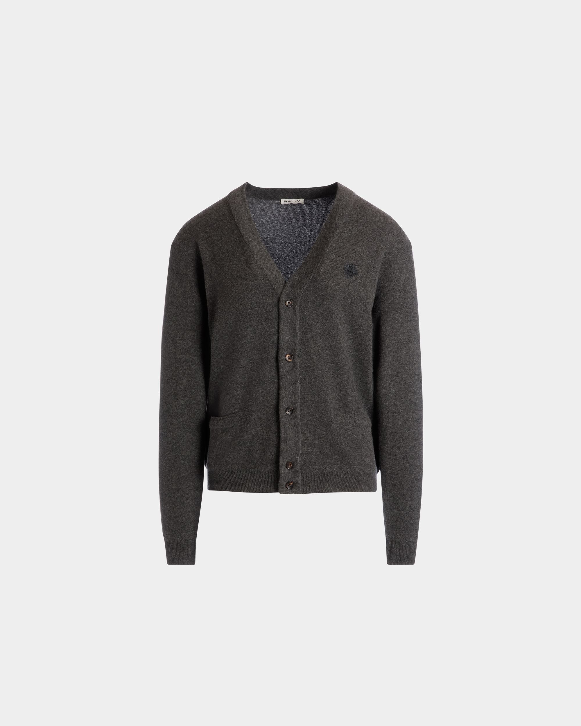 Cardigan With Bally Crest Logo in Dark Grey Cashmere