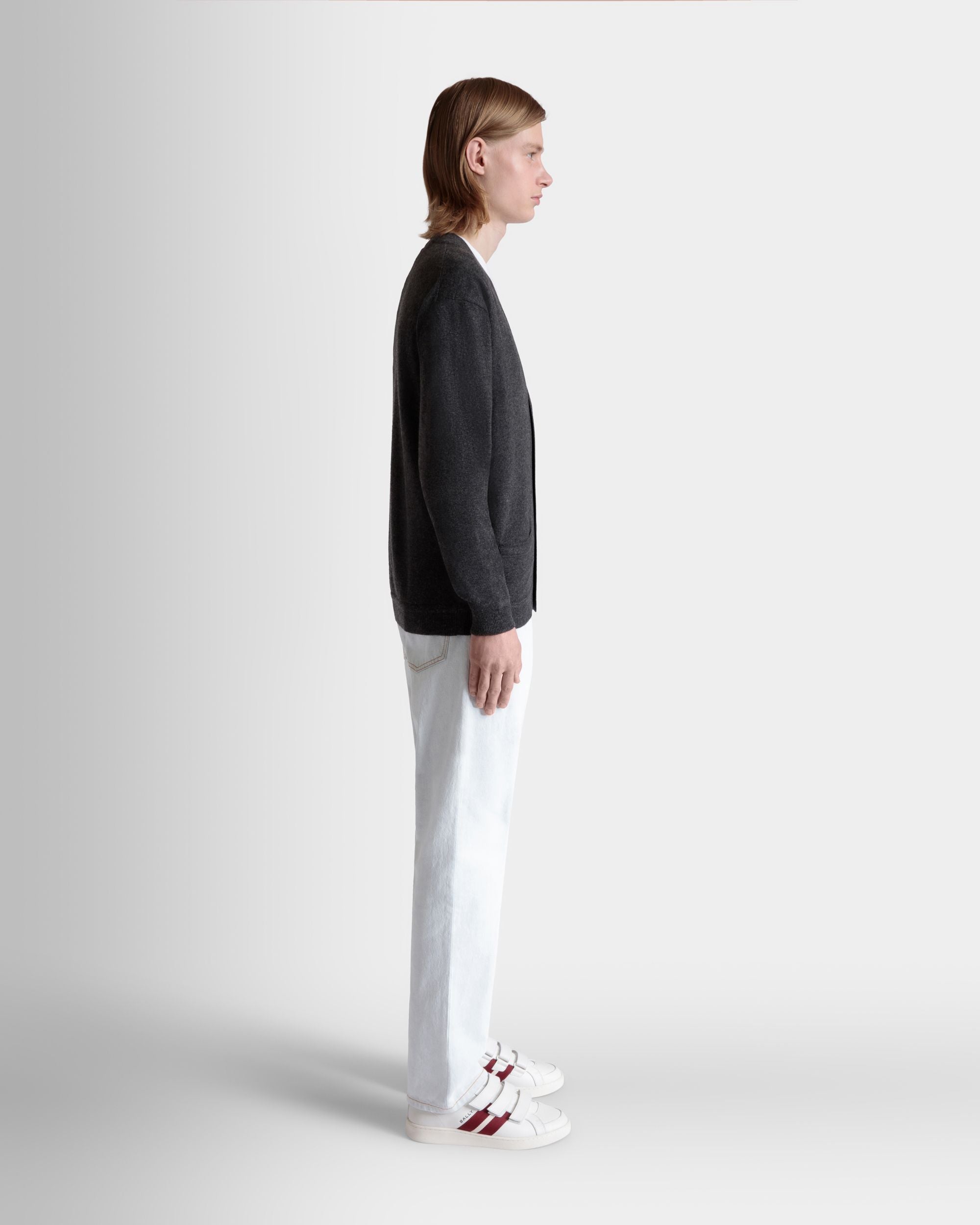Cardigan With Bally Crest Logo in Dark Grey Cashmere - Image 5