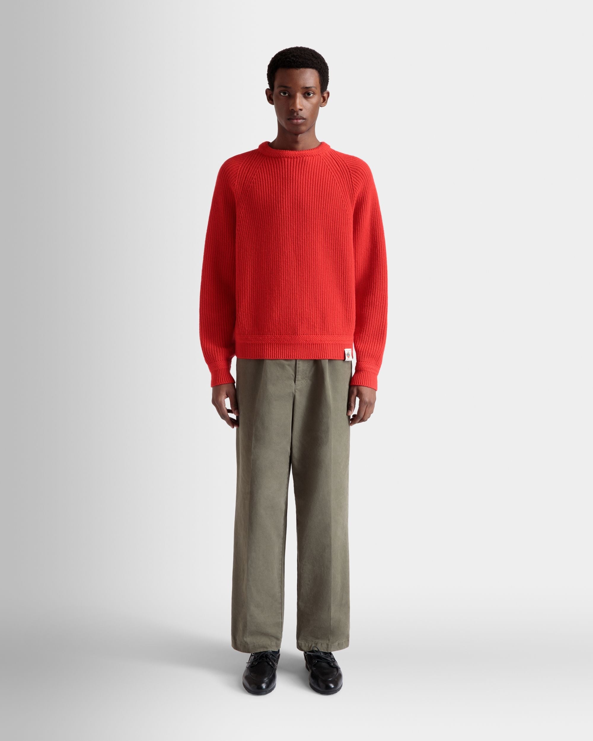 Crewneck Sweater With Bally Crest Logo In Candy Red Wool - Image 2