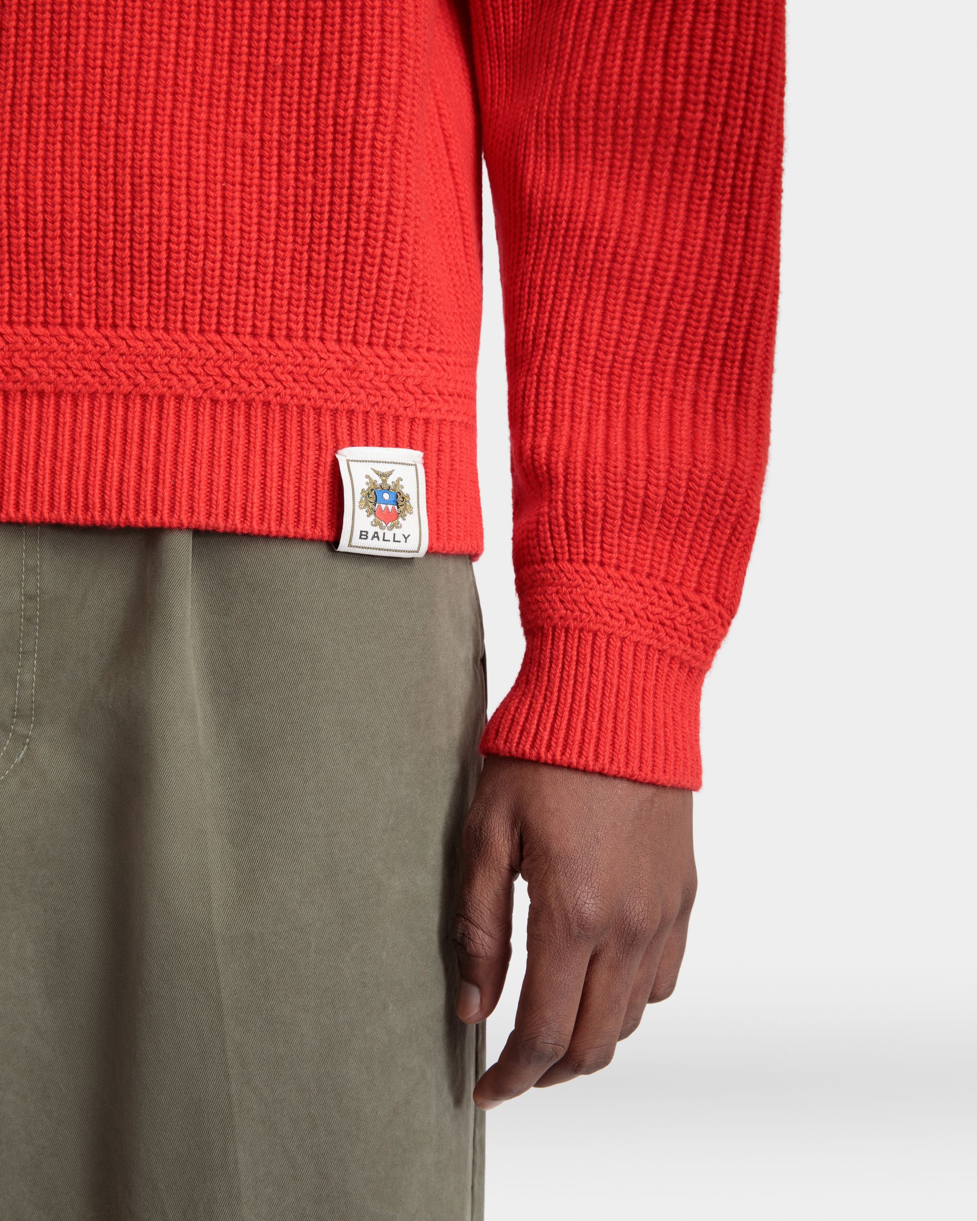 Crewneck Sweater With Bally Crest Logo In Candy Red Wool - Image 4