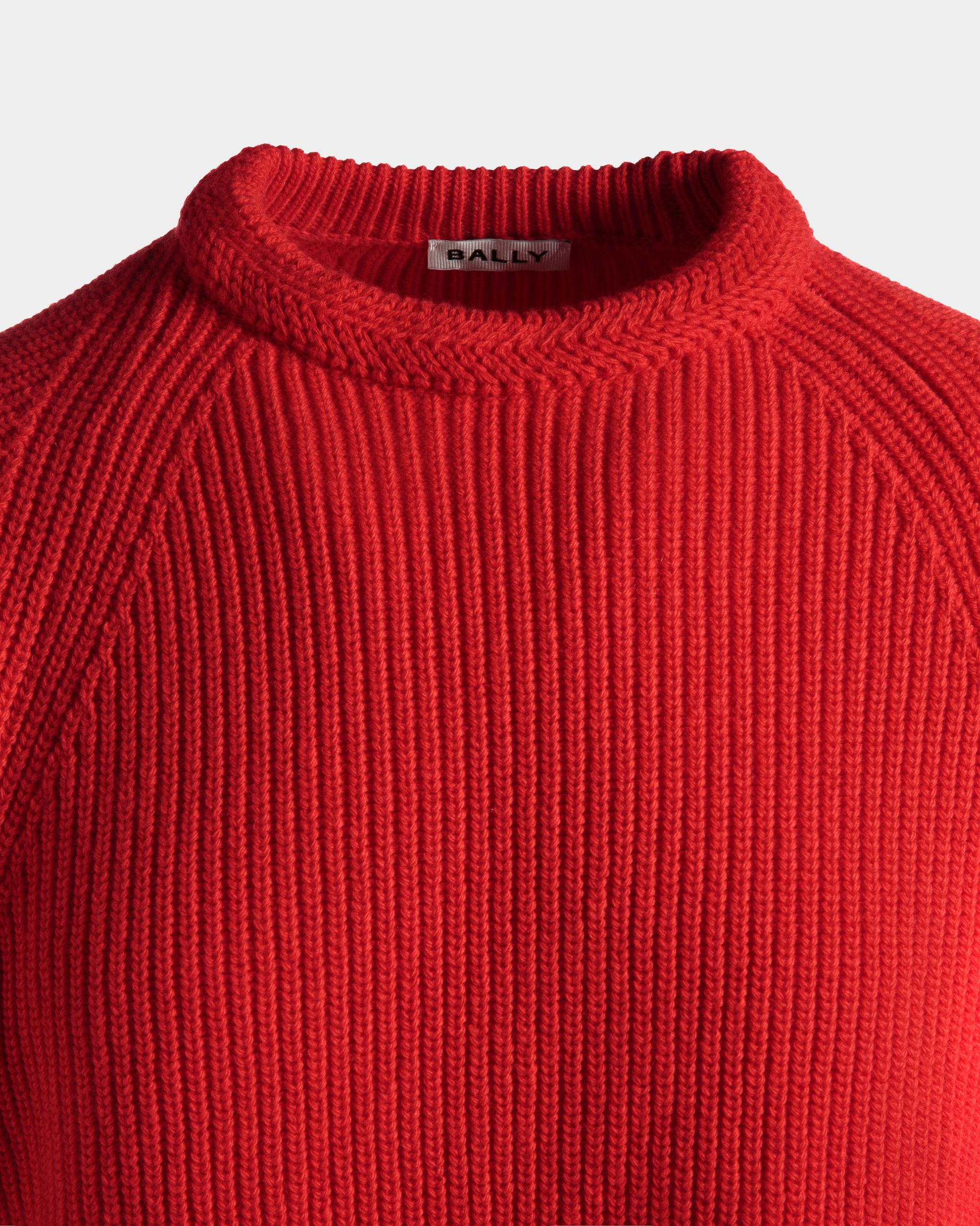 Crewneck Sweater With Bally Crest Logo In Candy Red Wool - Image 6
