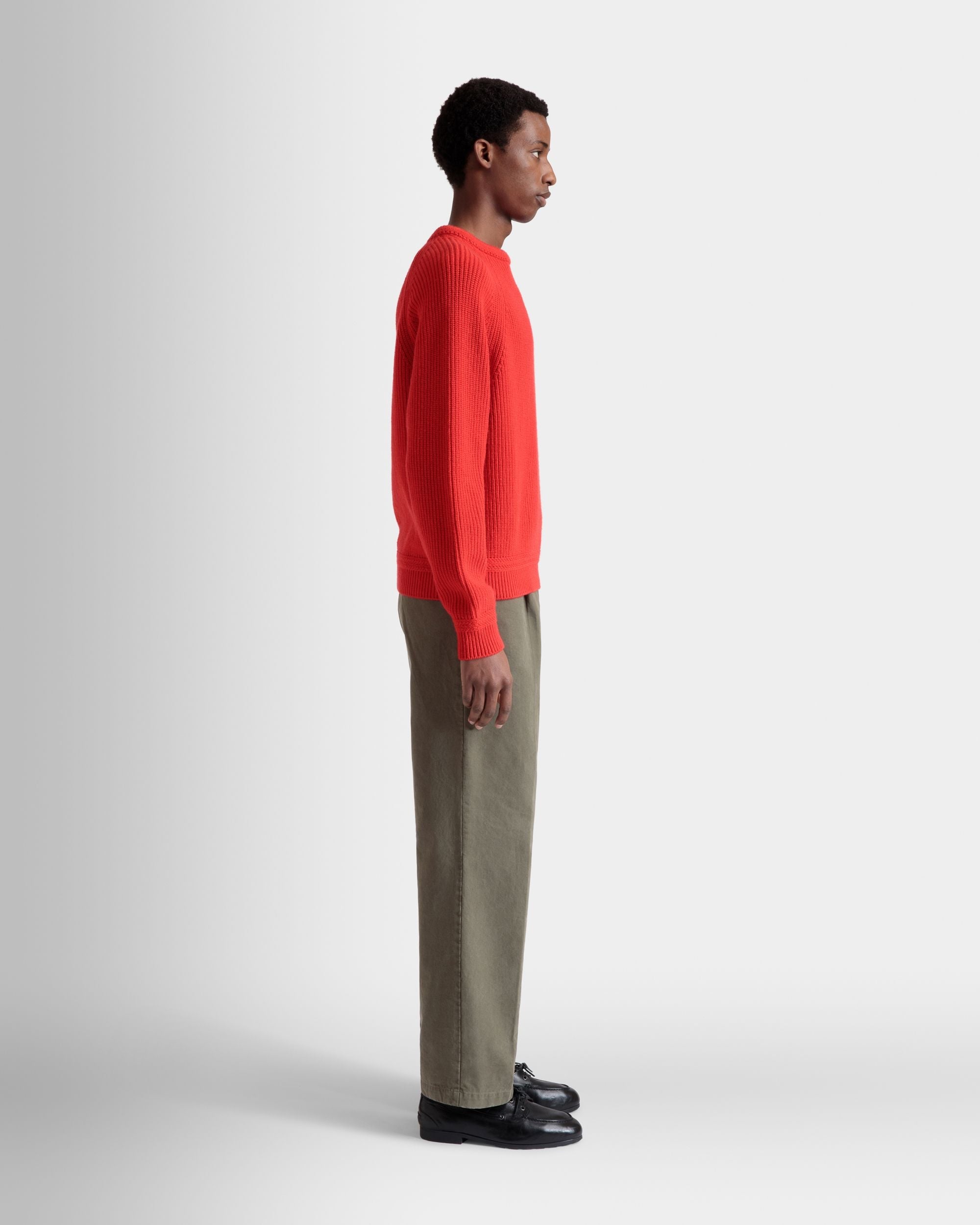 Crewneck Sweater With Bally Crest Logo In Candy Red Wool - Image 7