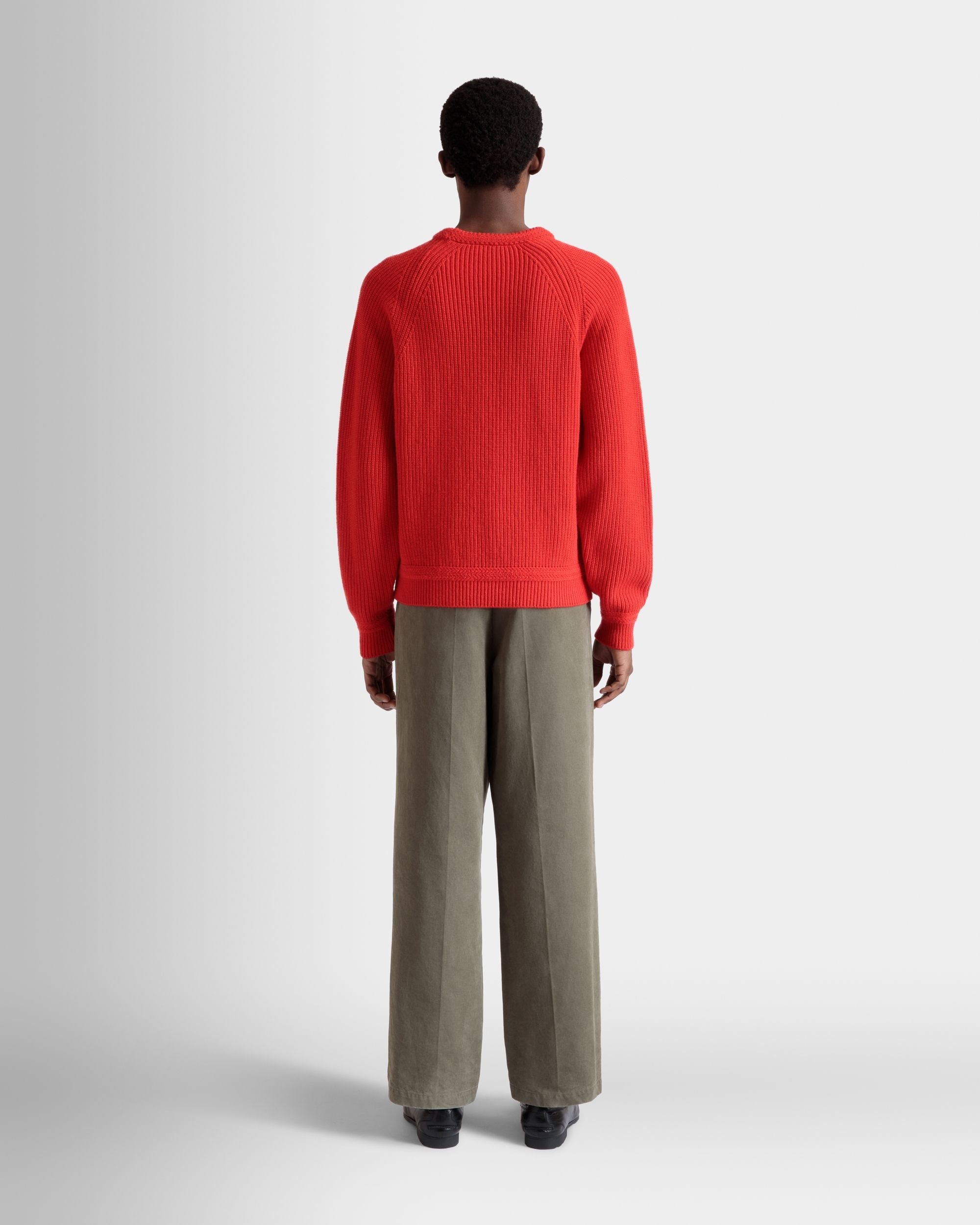 Crewneck Sweater With Bally Crest Logo In Candy Red Wool - Image 8
