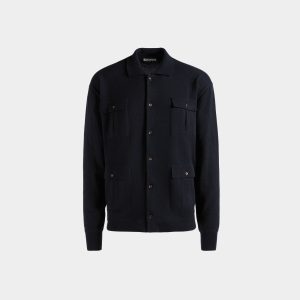 Long Sleeve Shirt With Logo In Navy Blue Cashmere