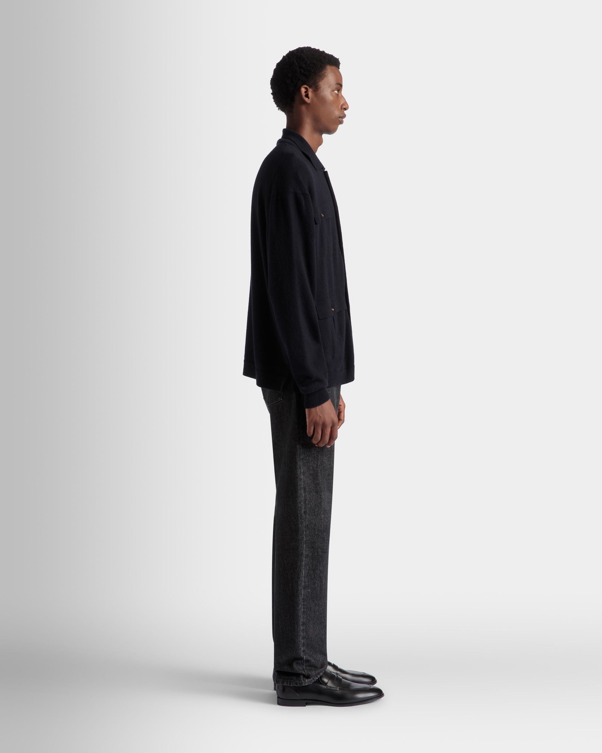 Long Sleeve Shirt With Logo In Navy Blue Cashmere - Image 6