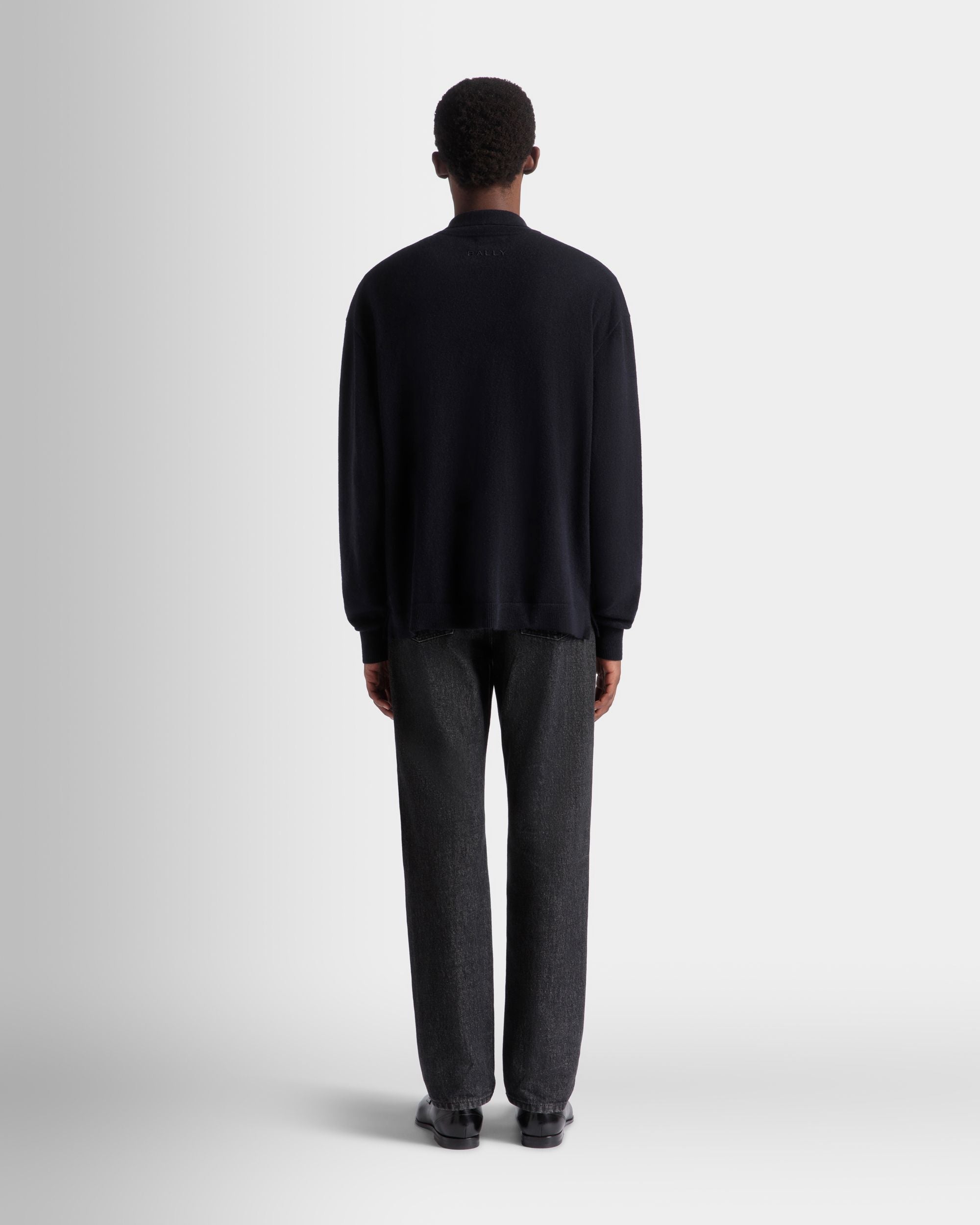 Long Sleeve Shirt With Logo In Navy Blue Cashmere - Image 7