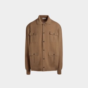 Long Sleeve Shirt With Logo in Brown Cashmere