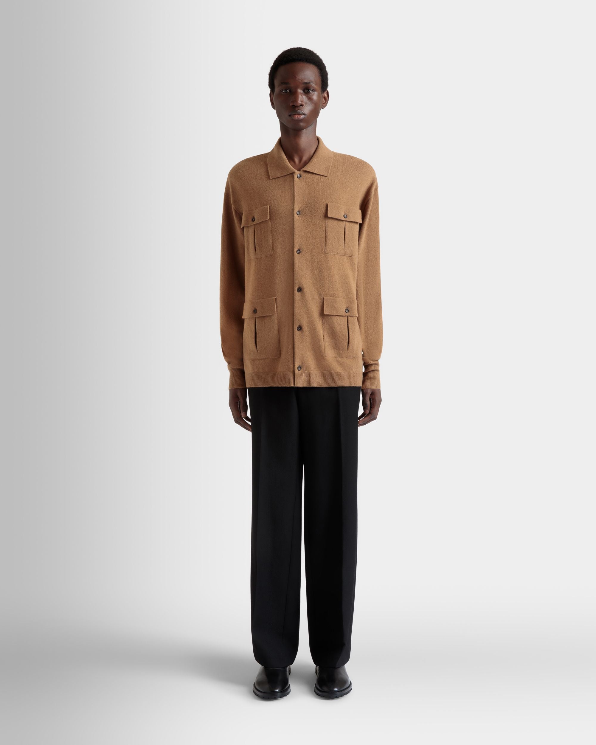 Long Sleeve Shirt With Logo in Brown Cashmere - Image 2