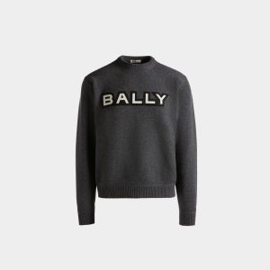 Crewneck Sweater With Logo In Dark Grey Wool